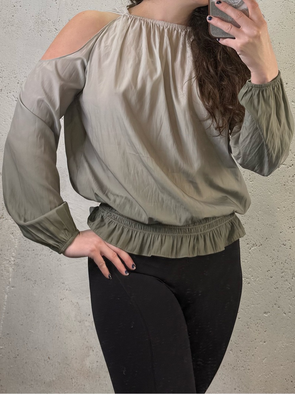 RAMY BROOK Lauren Cold Shoulder Blouse in Green Gray Size Small